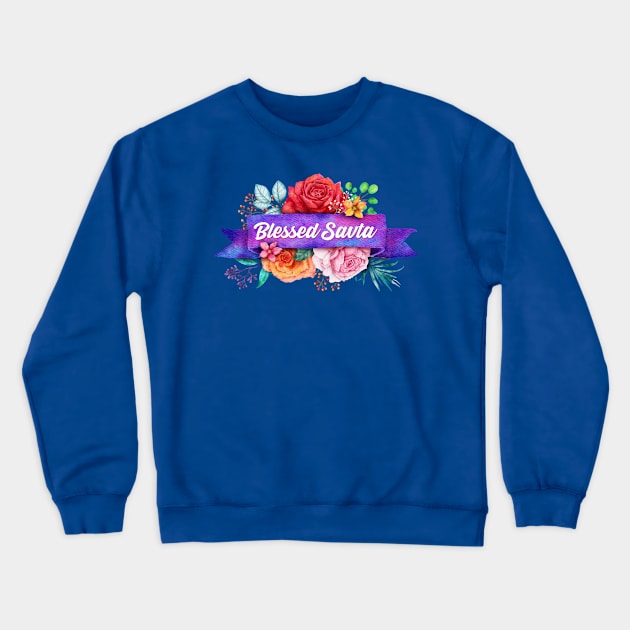 Blessed Savta Floral Design with Watercolor Roses Crewneck Sweatshirt by g14u